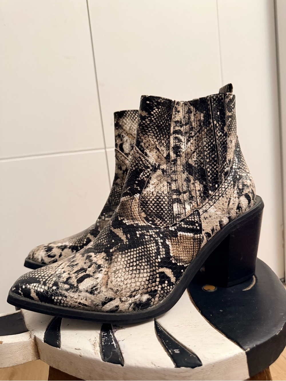 Seven7 Eve Western Snakeskin Embossed Faux Leather Ankle Boots